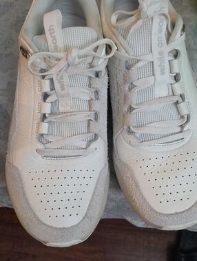 White On Earth Men’s White Leather Suede-Trim Sneakers